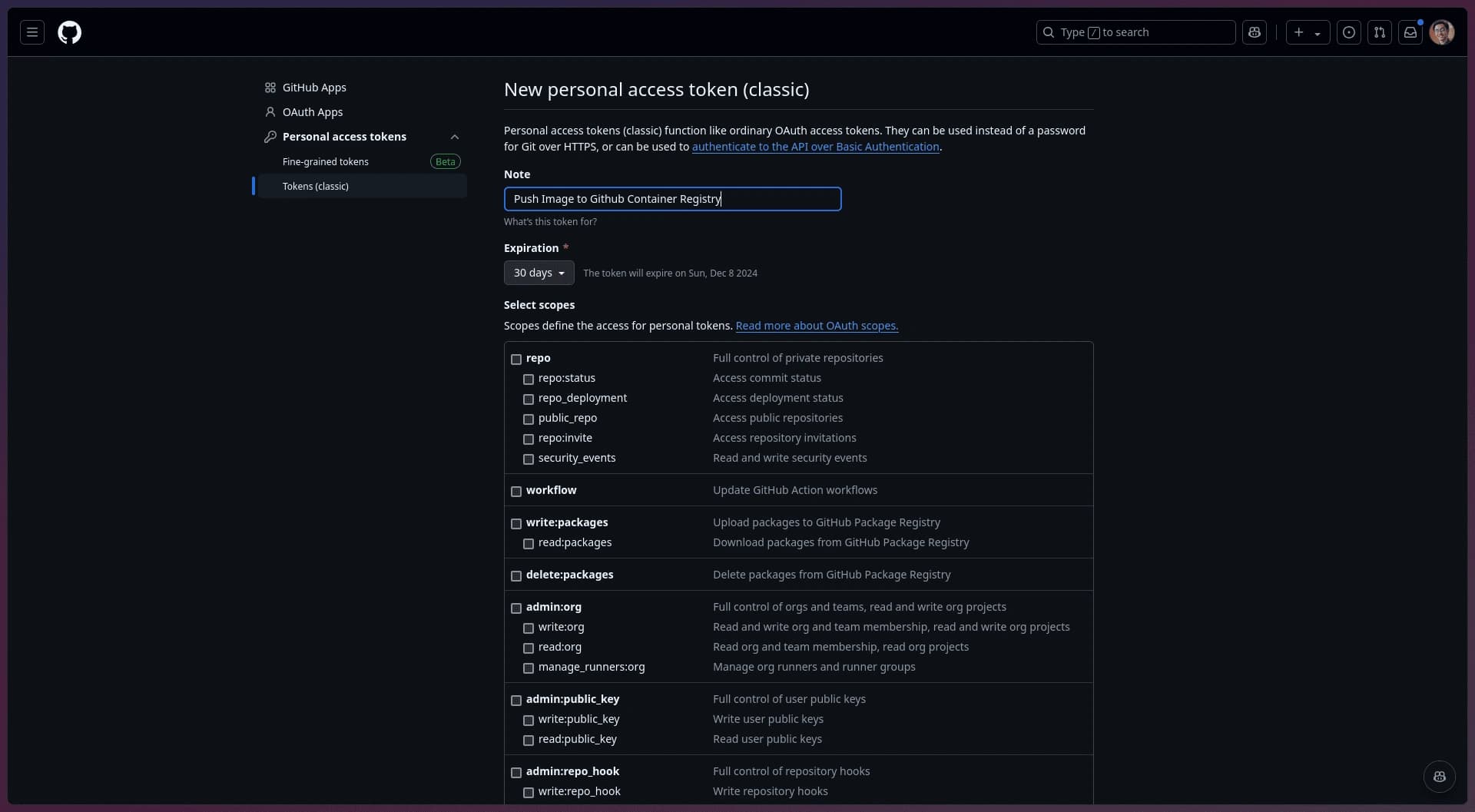 Developer Settings in Github