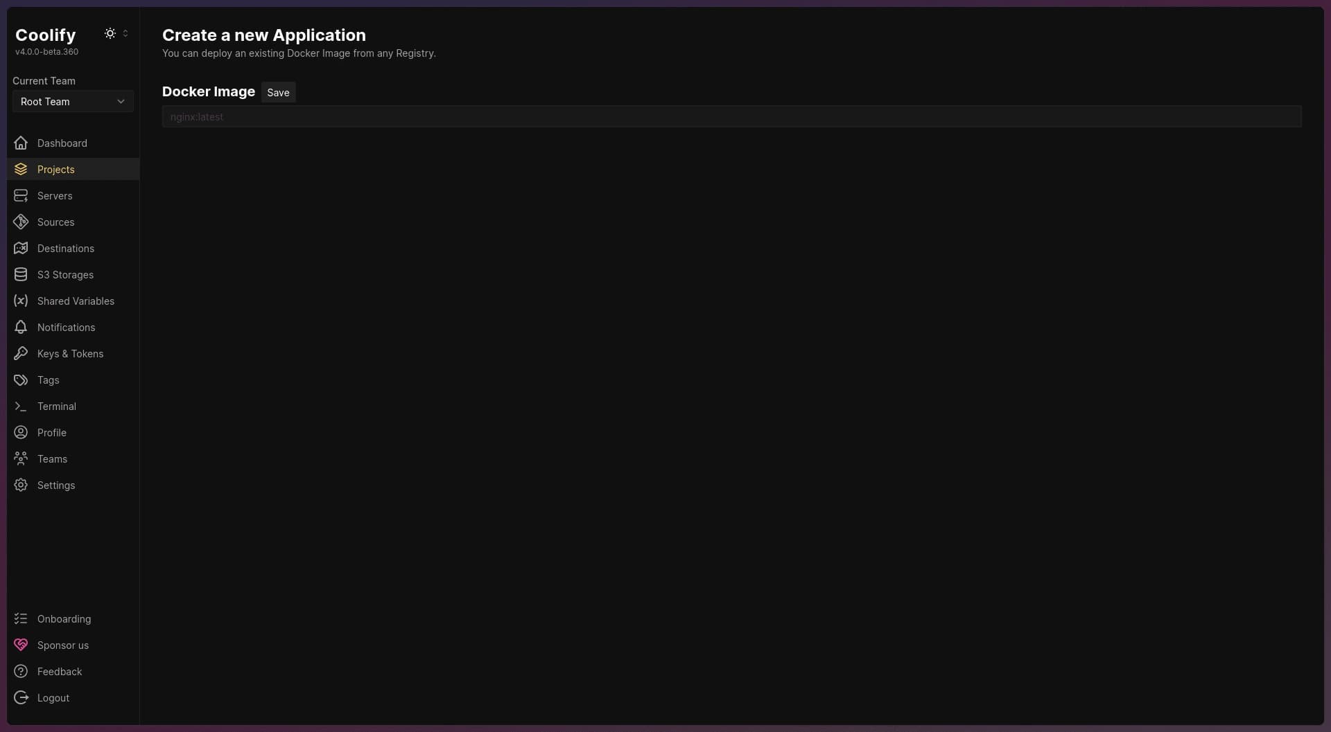 Docker Image field in Coolify