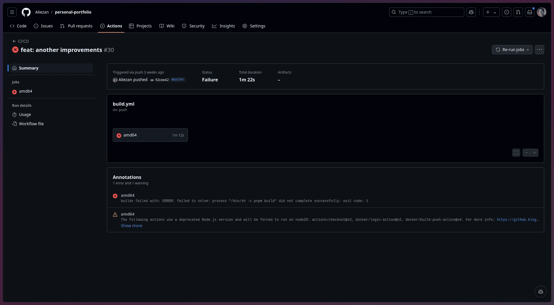 Failure workflow on Github Actions