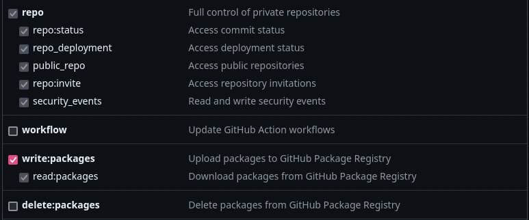 Token Scopes Checkboxes